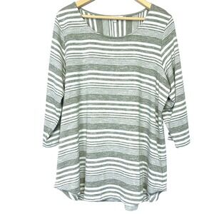 Rose & Olive Tunic Top Womens 1X Gray Knit Striped Pullover 3/4 Sleeve Spring